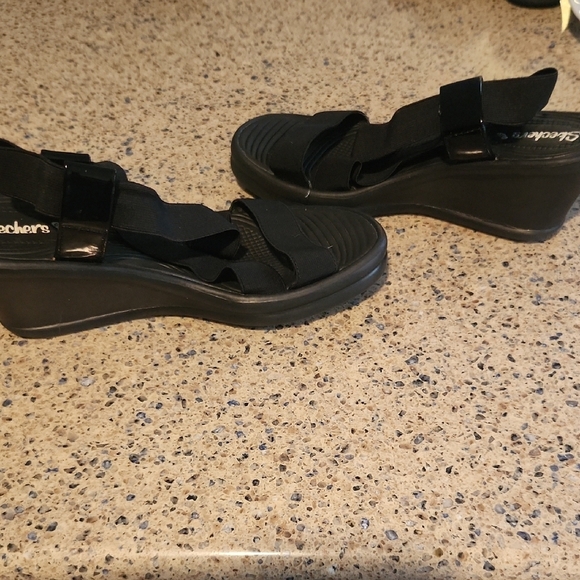 Skechers Black Strappy Wedges - Picture 7 of 7